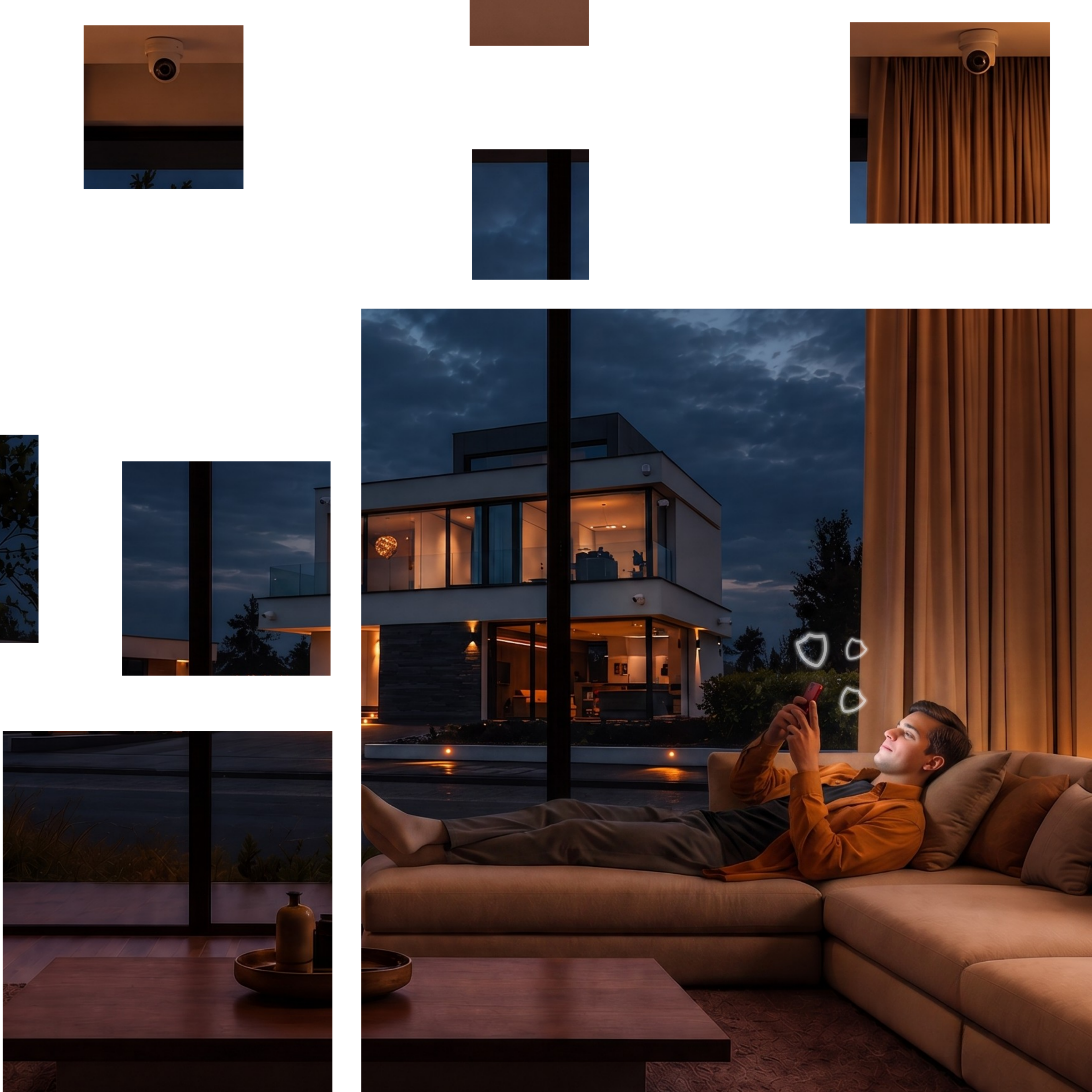 Composição visual de monitoramento residencial com aplicativo