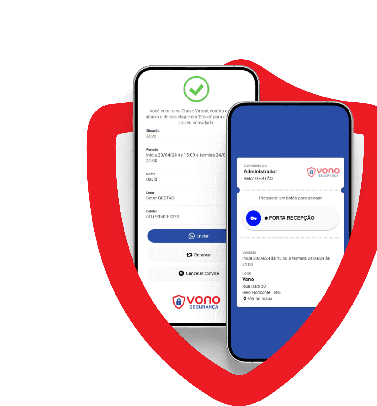 Aplicativo Vono Portaria exibido em smartphones