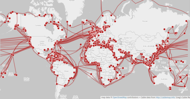 mapa mundial de Cabos Submarinos