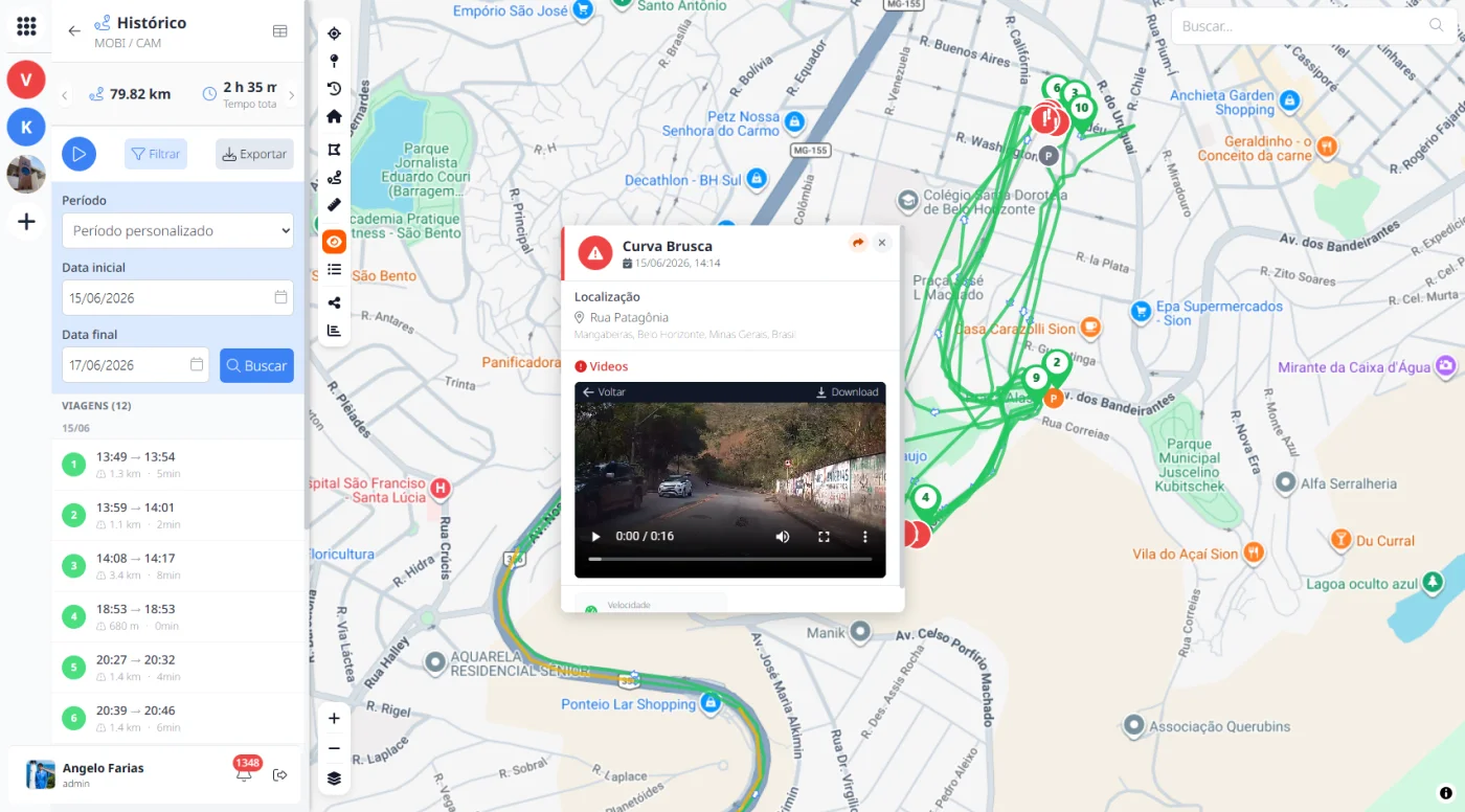 Monitoramento veicular com alertas e vídeos de eventos na plataforma Vono Rastreamento