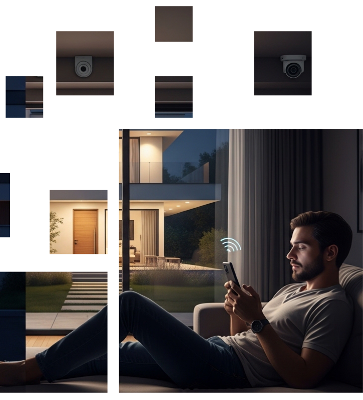 Composição visual de monitoramento residencial com aplicativo