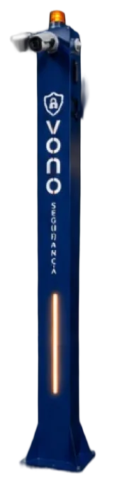 Torre de segurança Vono azul com câmera e sinalização luminosa