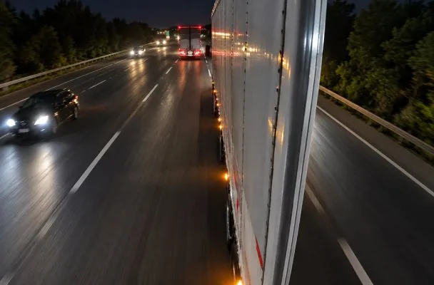 Imagem da câmera lateral de um caminhão na rodovia